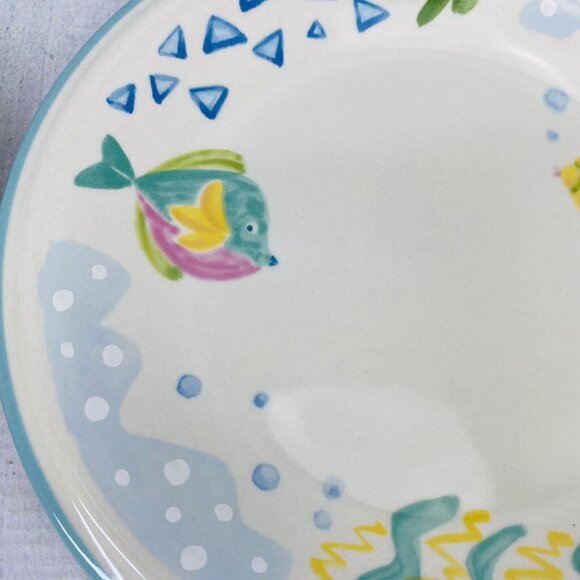 Studio Nova BARRIER REEF Y2310 Two Fish Plants Aqua Stoneware Salad Plates Set 4 - Picture 8 of 11